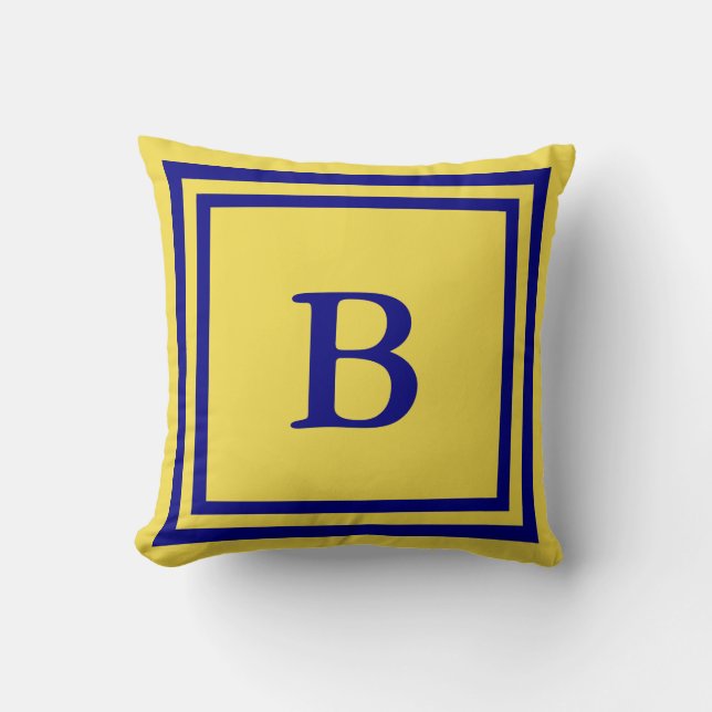 Traditional Yellow and Navy Blue Monogram Cushion (Front)