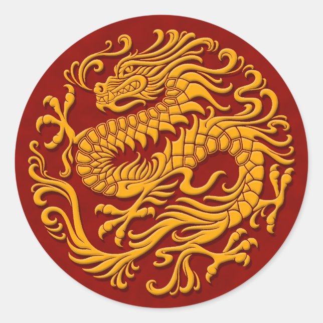 Traditional Yellow and Red Chinese Dragon Circle Classic Round Sticker (Front)