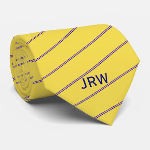 Traditional Yellow Pink and Blue Stripes Monogram Tie