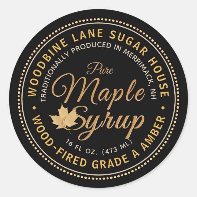 Traditionally Made Wood-fired syrup maple leaf Cla Classic Round Sticker (Front)