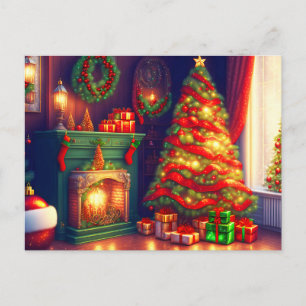 Traditionally Vintage style Christmas tree Invitation Postcard