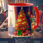 Traditionally Vintage style Christmas tree  Mug<br><div class="desc">This Mug features a traditionally Christmas decorated room with Christmas tree,  fireplace,  gifts and many beautiful details in classic green,  red and gold colours. Wonderful christmas gift for your loved ones (family,  friends,  colleagues),  cuatomizable! Designed with AI based on my idea.</div>