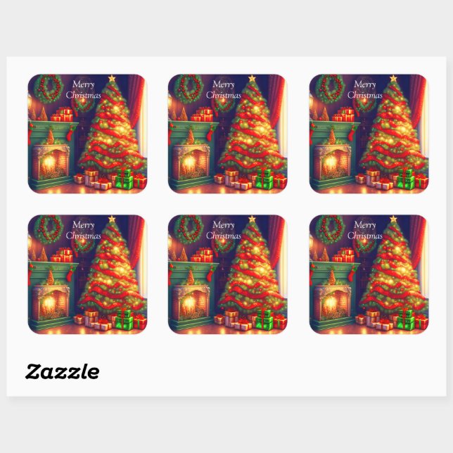Traditionally Vintage style Christmas tree  Square Sticker (Sheet)