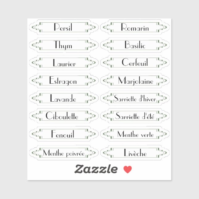 Traditionelle Jardin Français herbes etiquettes (Sheet)