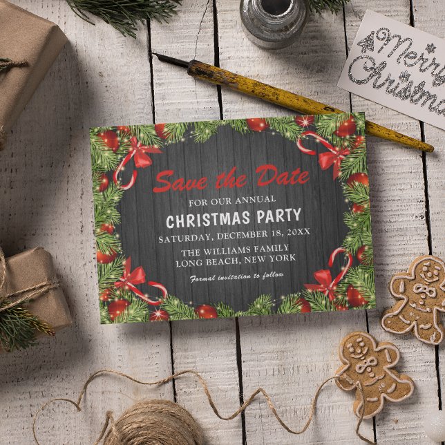 Tradtional Rustic Christmas Party | Save the Date Invitation Postcard (Creator Uploaded)