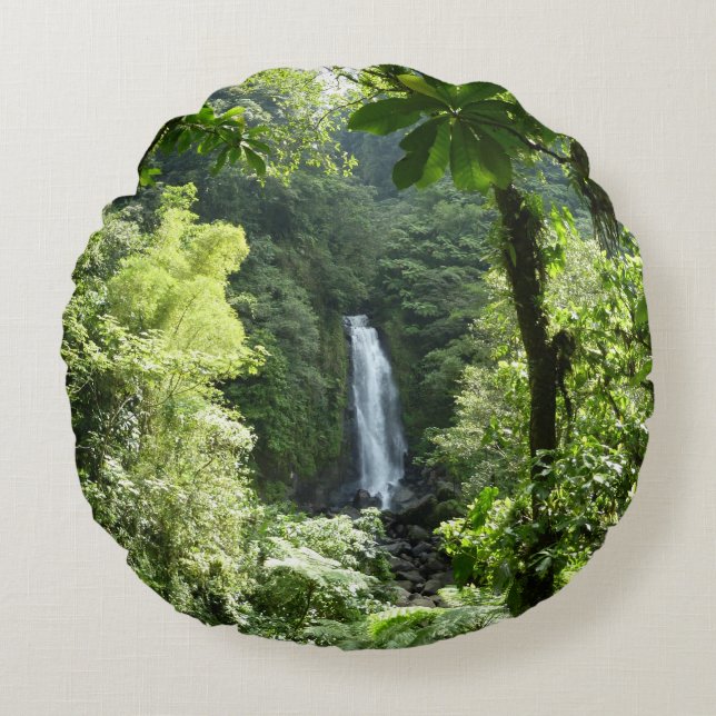 Trafalgar Falls Tropical Rainforest Photography Round Cushion (Front)