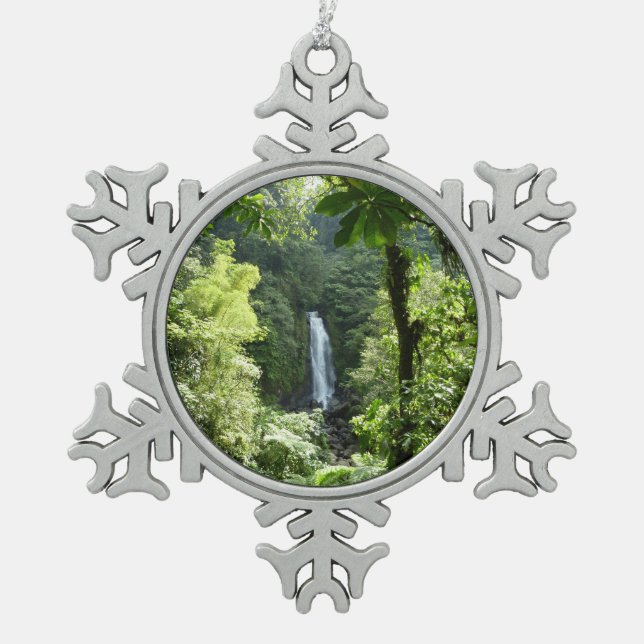 Trafalgar Falls Tropical Rainforest Photography Snowflake Pewter Christmas Ornament (Front)