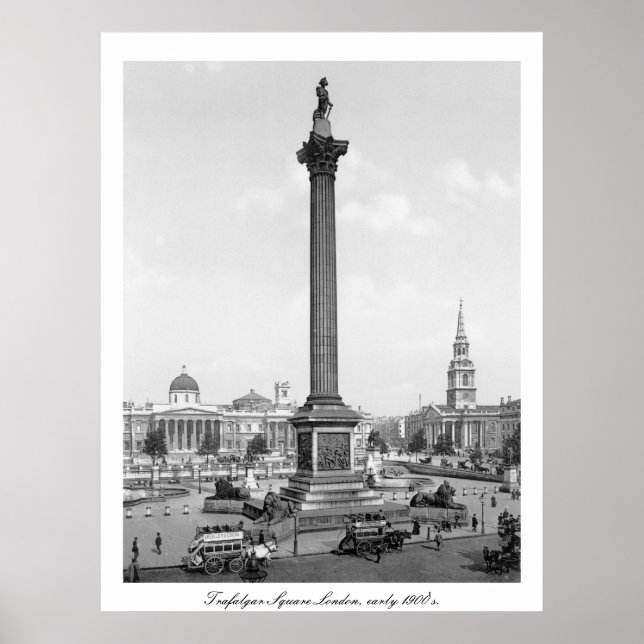 Trafalgar Square London, early 1900's England  Poster (Front)