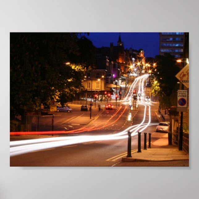 Traffic At Night In Harrogate Town Centre Poster (Front)