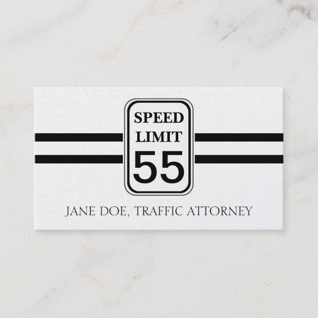 Traffic Attorney Lawyer Law Speed Limit Sign Business Card (Front)