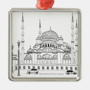 Traffic by mosque metal tree decoration
