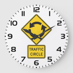 Traffic Circle Road Sign Yellow Diamond Large Clock