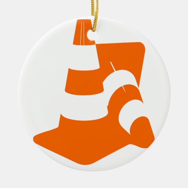 Traffic cone two safety pylons ceramic tree decoration (Front)