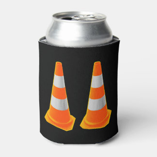 Traffic Cone with Grey Stripes Can Cooler
