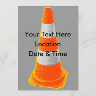 Traffic Cone with Grey Stripes Invitation