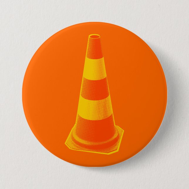 Traffic Cone with Yellow Stripes 7.5 Cm Round Badge (Front)