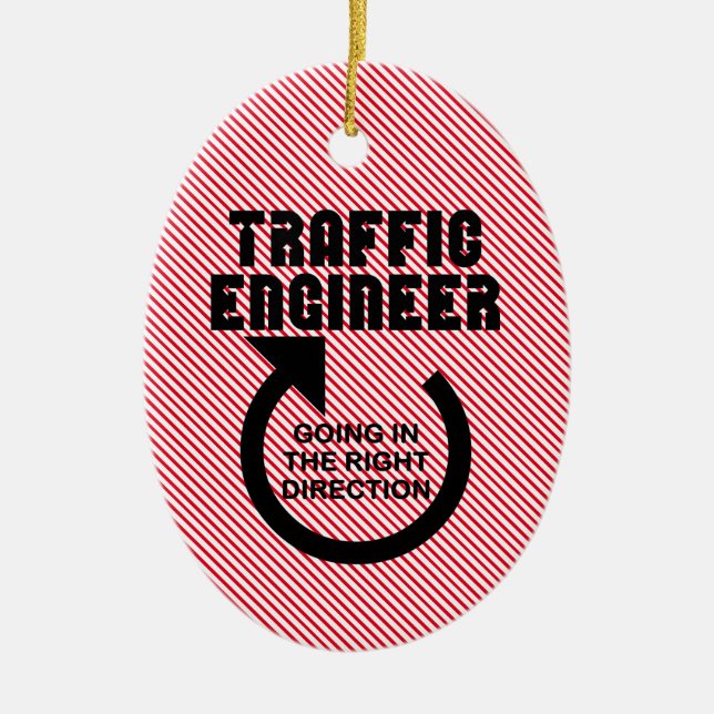 Traffic Engineer Right Direction Ceramic Tree Decoration (Front)