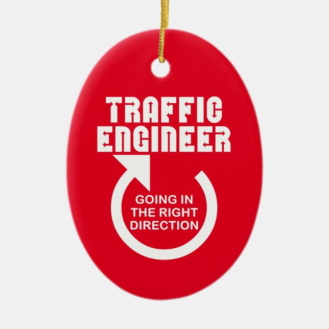 Traffic Engineer Right Direction Ceramic Tree Decoration (Front)