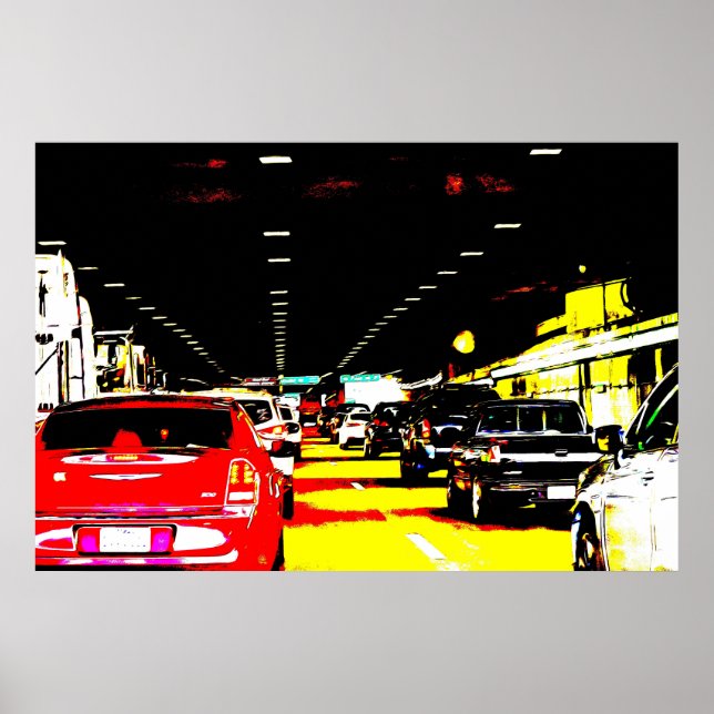 Traffic Jam Cars in Tunnel Art Poster (Front)