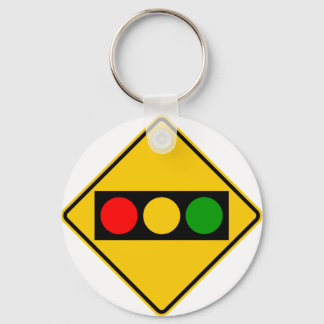 Traffic Light Ahead Highway Sign Key Ring