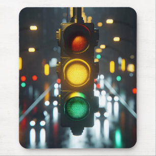 Traffic Light Glowing On City Street Mouse Mat