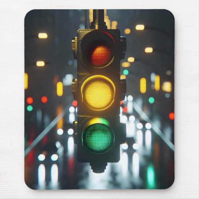 Traffic Light Glowing On City Street Mouse Mat (Front)