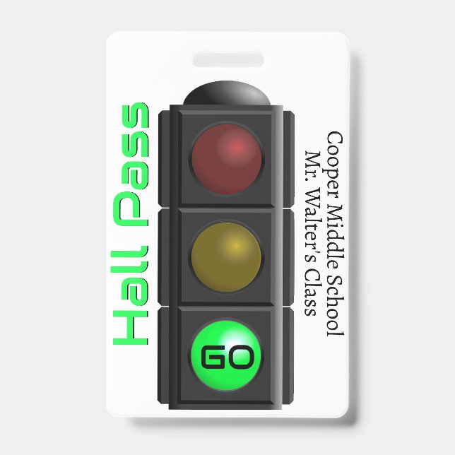 Traffic Light School Hall Pass ID Badge (Front)