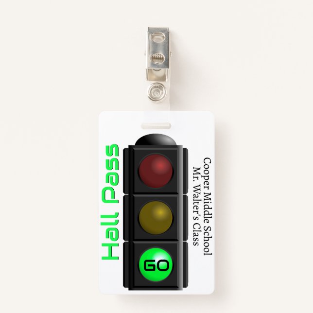 Traffic Light School Hall Pass ID Badge (Front with Clip)
