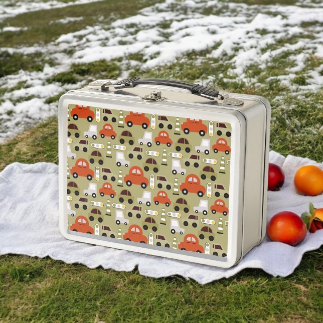 Traffic Lights Orange Cars Pattern Metal Lunch Box (Lunchbox )