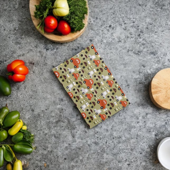 Traffic Lights Orange Cars Pattern Tea Towel (Kitchen Towel)