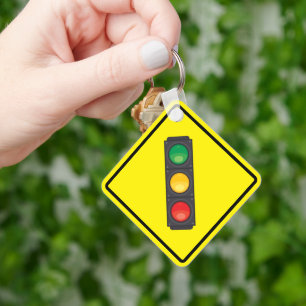 Traffic Signal Metal Square Keychain