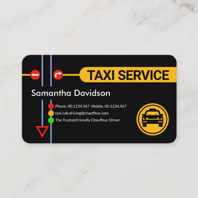 Traffic Signs Yellow Taxi Car Ride Business Card (Front)