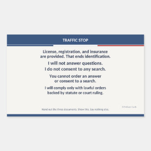 Traffic Stop Sticker, Glove Box Reminder Rectangular Sticker