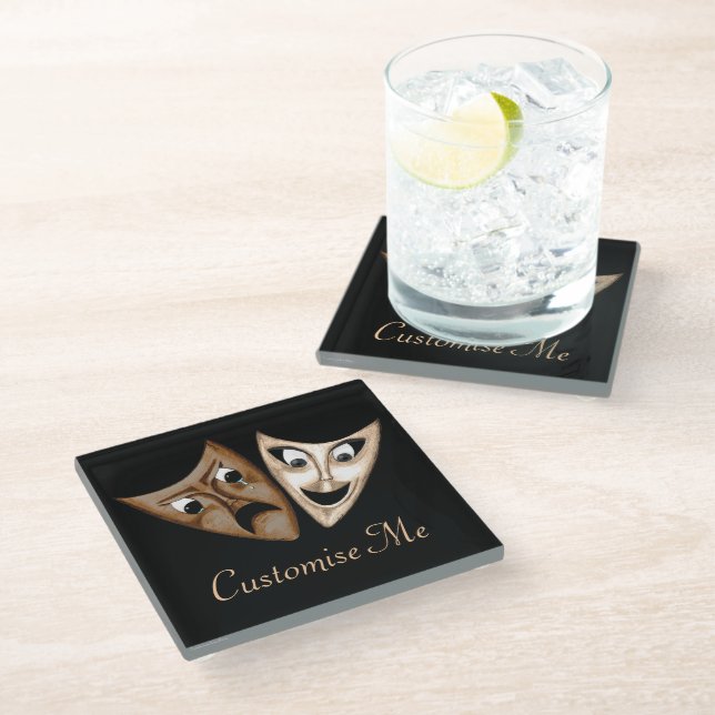 Tragedy & Comedy Glass Coaster (Angled)