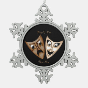 Tragedy & Comedy Snowflake Pewter Christmas Ornament