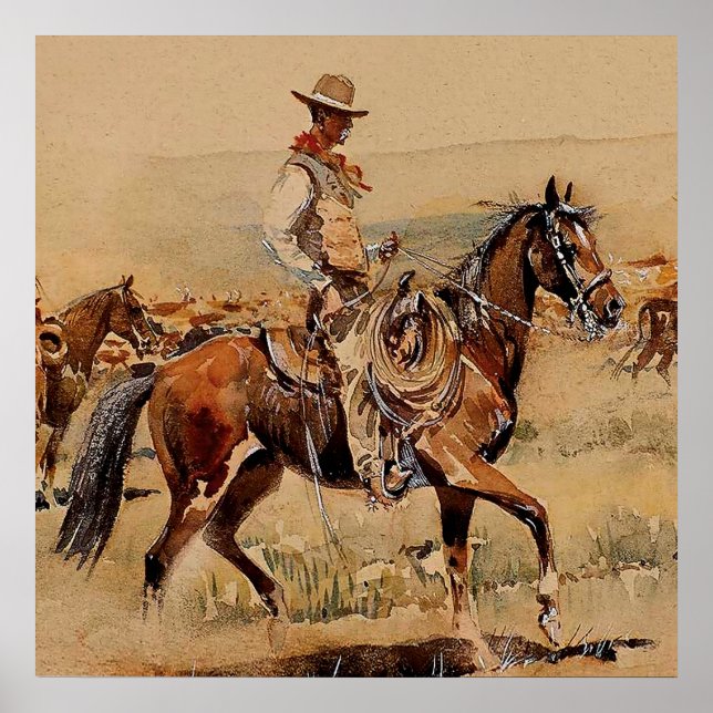 “Trail Drive”  2 Western Art by Edward Borein Poster (Front)