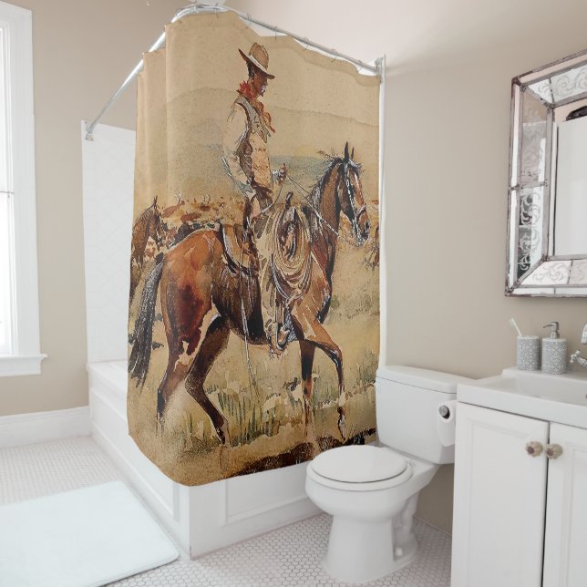 “Trail Drive”  2 Western Art by Edward Borein Shower Curtain (In Situ)