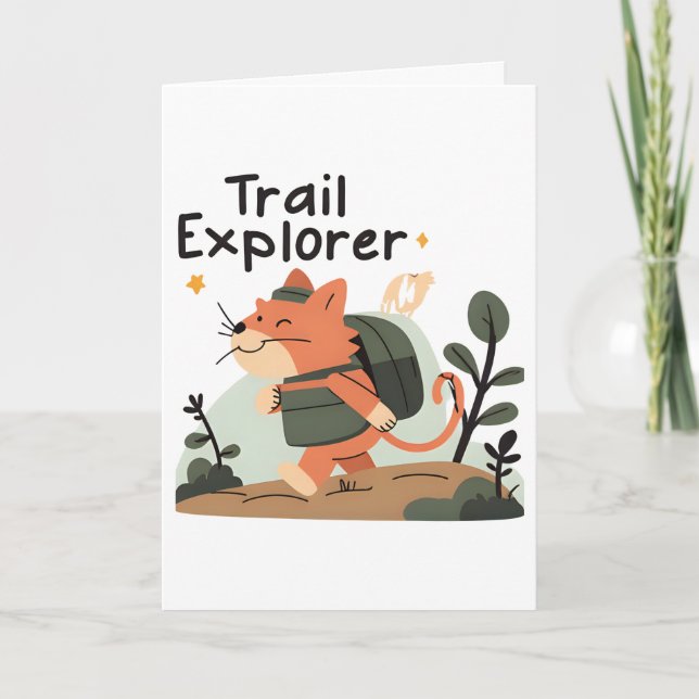 Trail Explorer Cat – Greeting Card (Front)