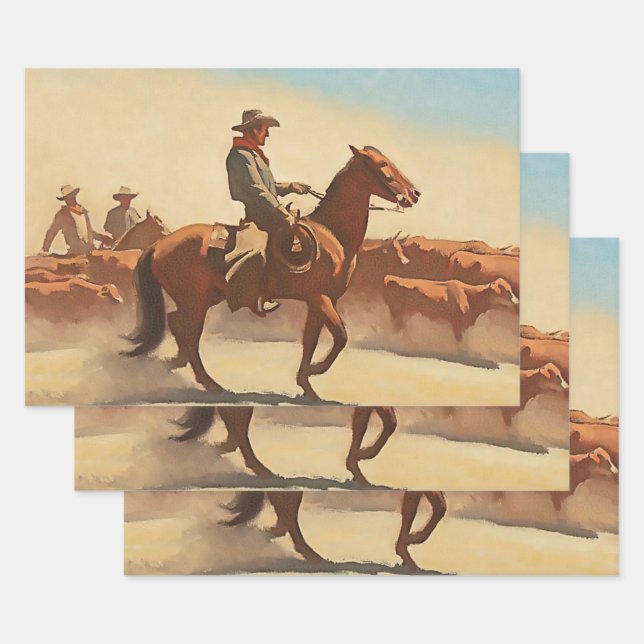 “Trail Herd” Western Art by Maynard Dixon Wrapping Paper Sheet (Set)