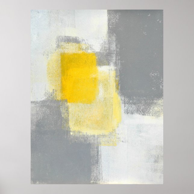 'Trail Mix' Grey and Yellow Abstract Art Poster (Front)