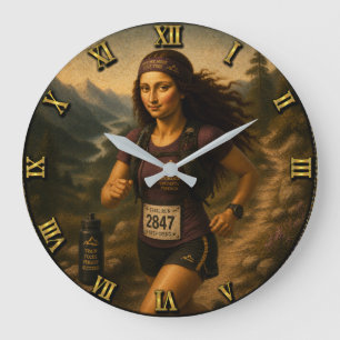 Trail Runner Funny Mona Lisa Large Clock