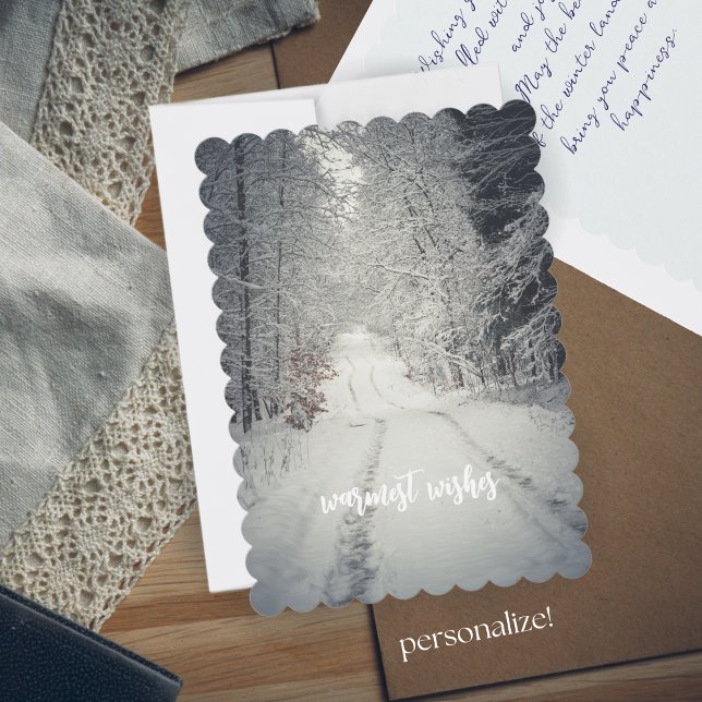 Trail through a snow-covered winter forest holiday card (Creator Uploaded)