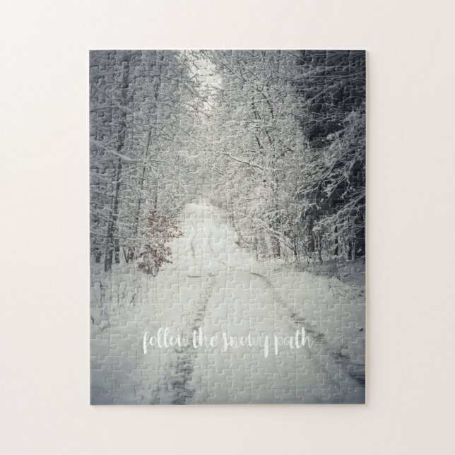 Trail through a snow-covered winter forest jigsaw puzzle (Vertical)