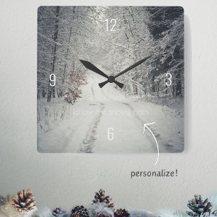 Trail through a snow-covered winter forest square wall clock