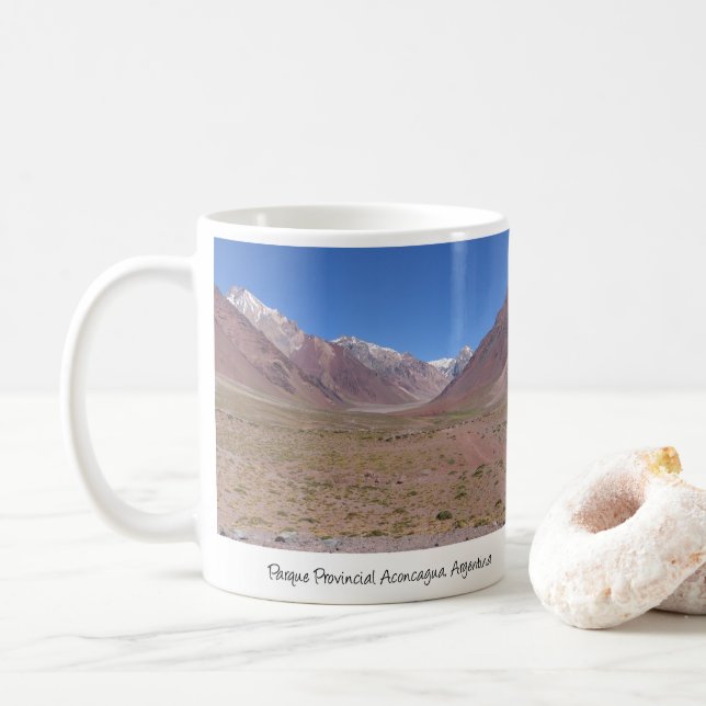 Trail to Aconcagua Mountain, Argentina Coffee Mug (With Donut)