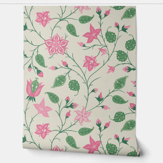 Trailing Floral - Paisley - Bright Pink And Green Wallpaper