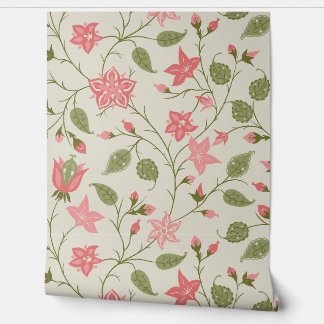 Trailing Floral - Paisley - Coral And Sage Green Wallpaper