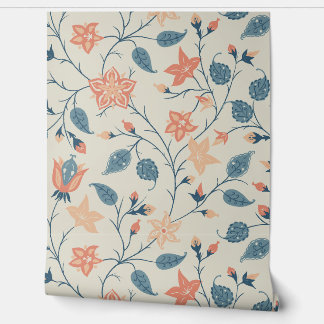 Trailing Floral - Paisley - Peach And Dusty Blue Wallpaper