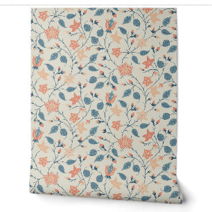 Trailing Floral - Paisley - Peach And Dusty Blue Wallpaper
