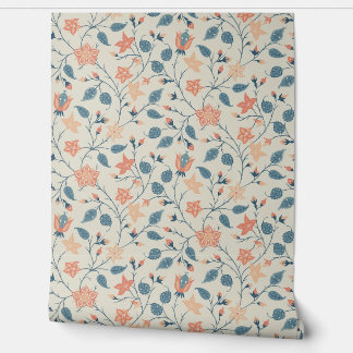 Trailing Floral - Paisley - Peach And Dusty Blue Wallpaper